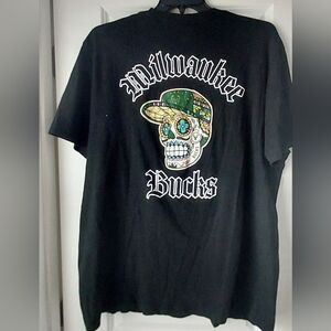 Milwaukee Bucks New Era Sugar Skull Graphic Black T Shirt Sz 2XL NBA Basketball